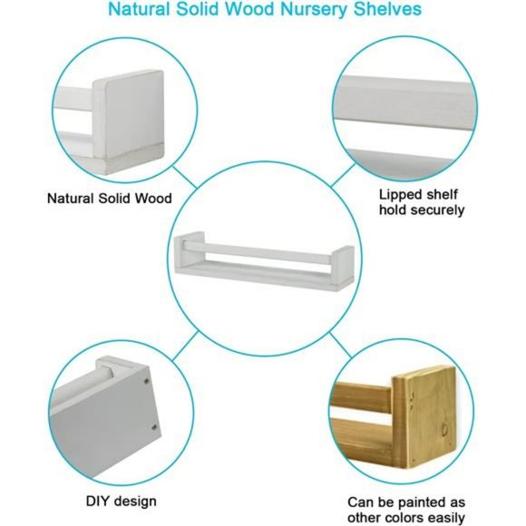 Nursery Book Shelves, Set of 2 Wood Floating Book Shelves for Kids, Rustic White - Picture 12 of 12